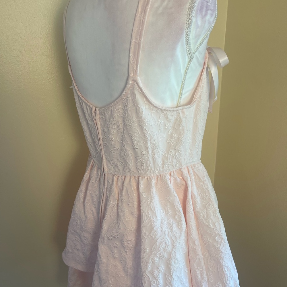Pink Lace Corset Dress Bow Straps Tiered Mini XL Coquette Balletcore Barbiecore - Picture 6 of 14